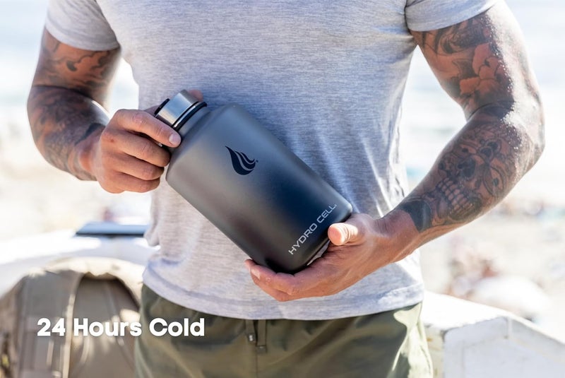 HYDRO CELL Stainless Steel Insulated Water Bottle with Straw - For Cold & Hot Drinks - Metal Vacuum Flask with Screw Cap and Modern Leakproof Sport Thermos for Adults (Graphite/Black 64oz) - Image 3